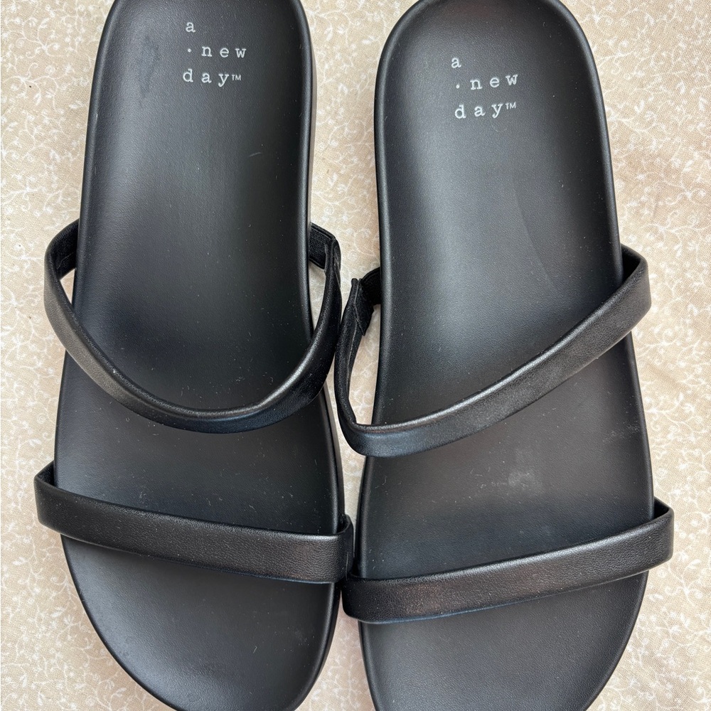 A New Day Black Double Strap Sandals